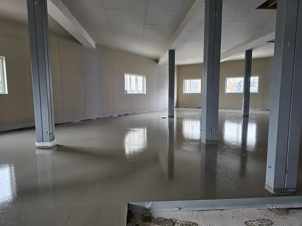 Raking light across the finished floor